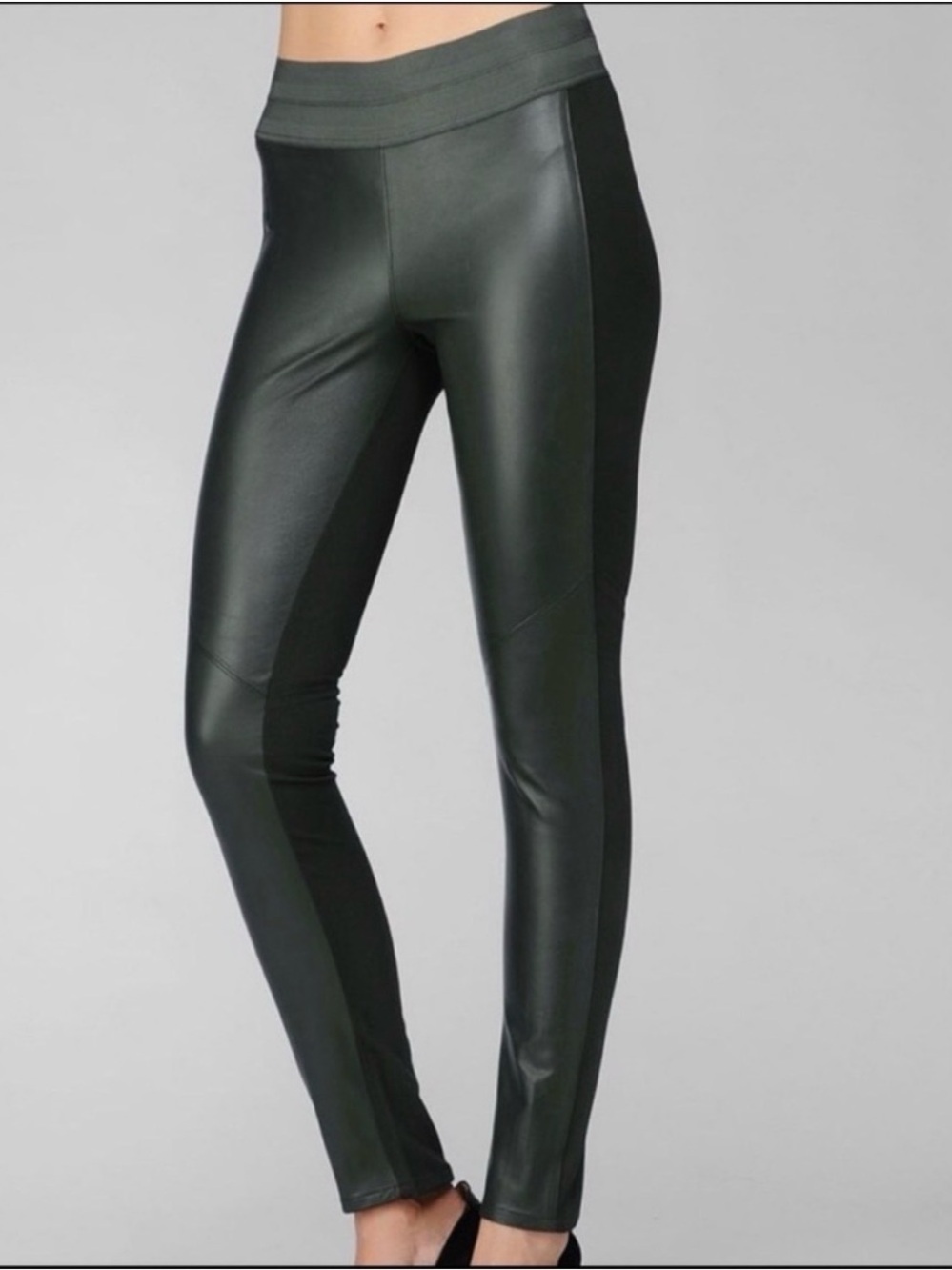 PAIGE Paloma S Ponte panel in Real Leather Leggings Green Skinny size Small